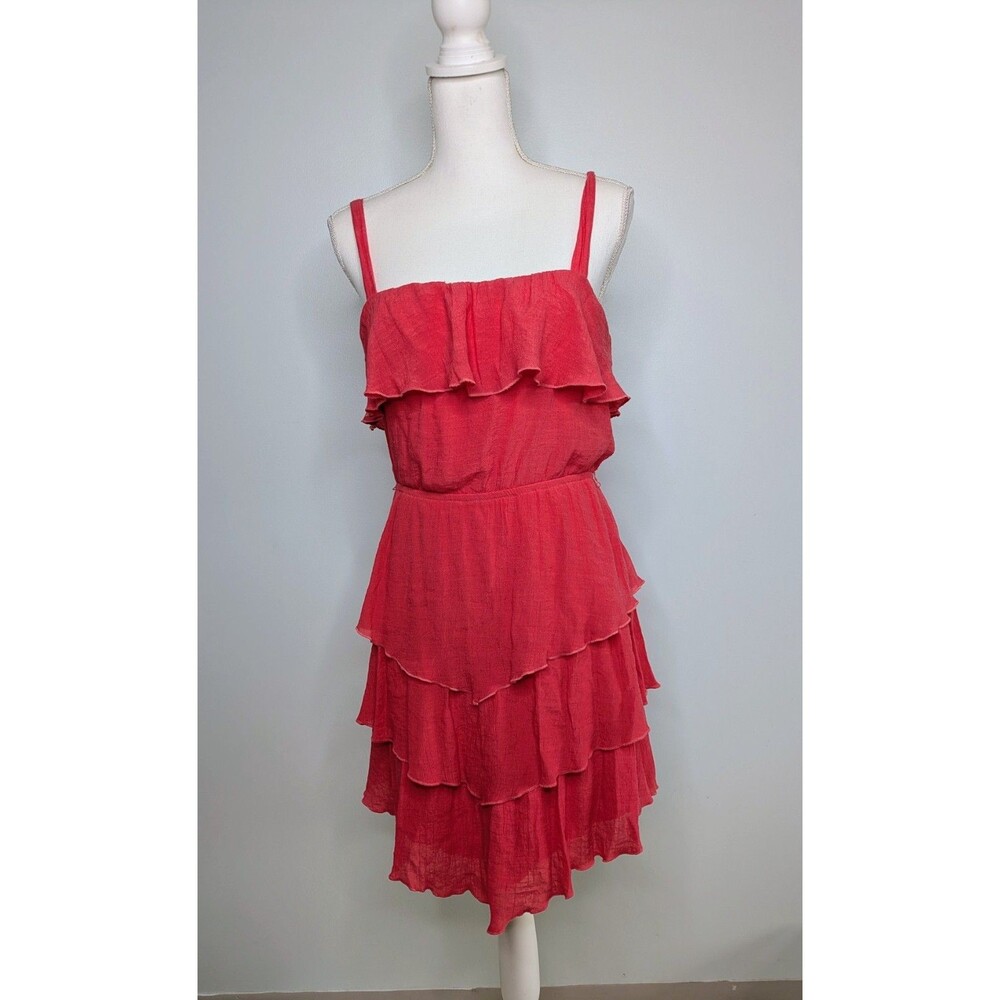 Paperdoll Large Coquette Coral Pink Tiered Ruffle Spaghetti Strap Summer Dress
